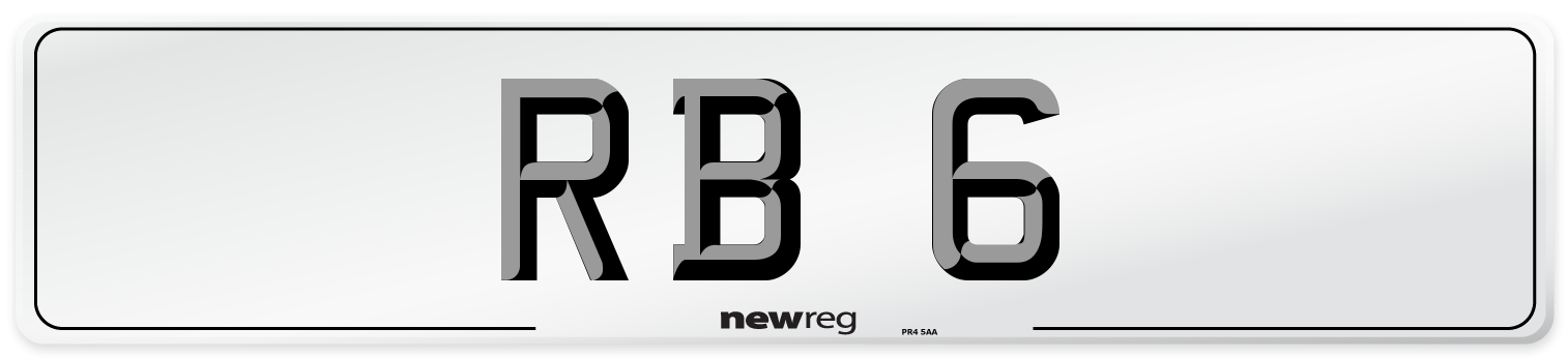 RB 6 Number Plate from New Reg
